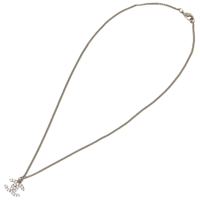 CHANEL COCO CC Logo Silver-tone Metal F12V Coco Mark Rhinestone Necklace