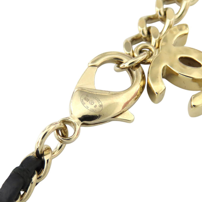 CHANEL 
B22 BCOCO CC ゴールドカラーメタル B22B 
ココマーク レザー フェイクパール ラインストーン ネックレス