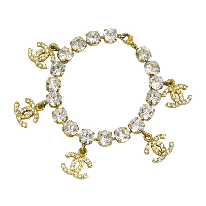 CHANEL 
COCO CC logo gold-tone metal 95P 
Coco Mark vintage rhinestone bracelet