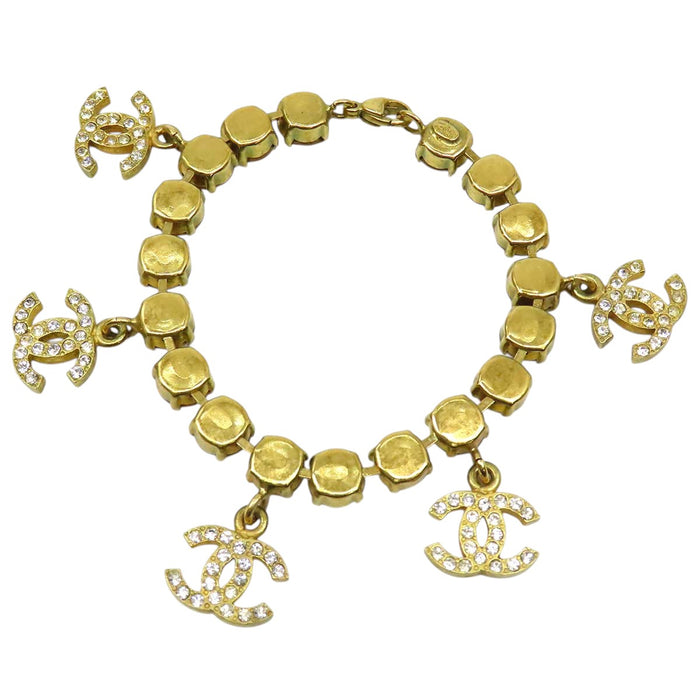 CHANEL 
COCO CC logo gold-tone metal 95P 
Coco Mark vintage rhinestone bracelet