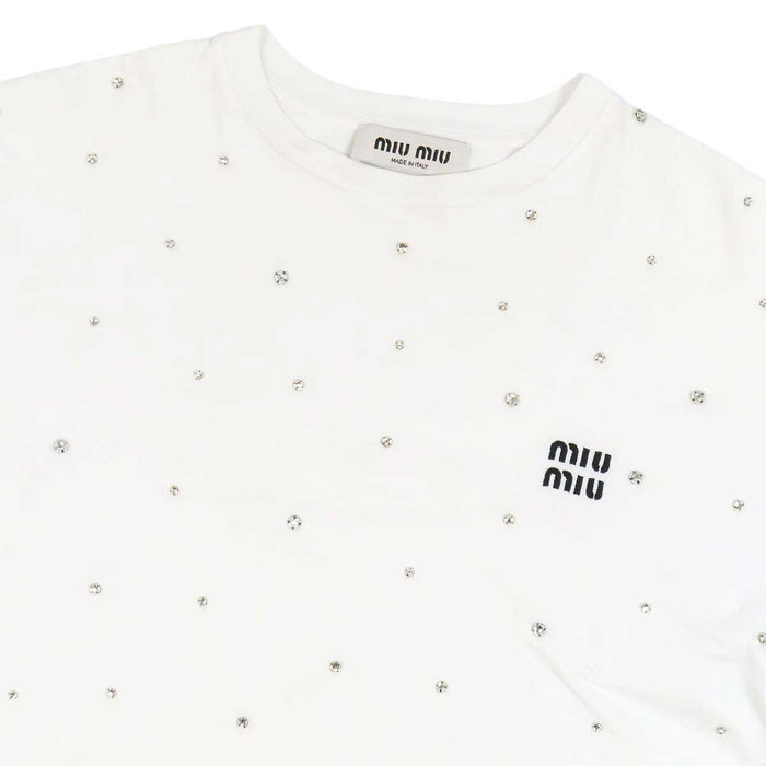 MIUMIU 
ラインストーン コットン 
ロゴ 刺繍 クロップド Tシャツ