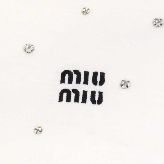 MIUMIU 
ラインストーン コットン 
ロゴ 刺繍 クロップド Tシャツ
