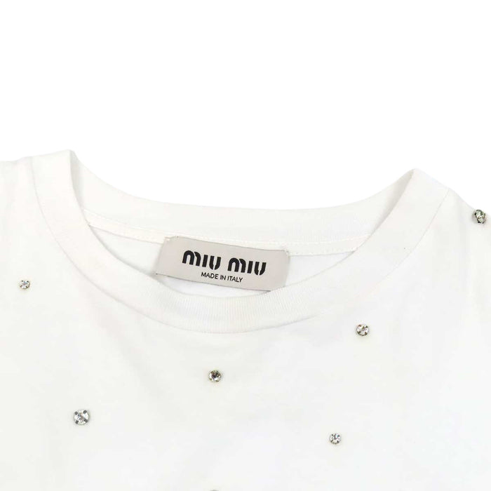 MIUMIU 
ラインストーン コットン 
ロゴ 刺繍 クロップド Tシャツ