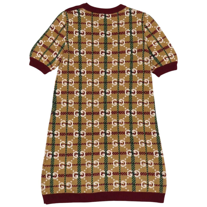 GUCCI 
ウール ショートスリーブ 
GG ジャカード チェック柄 ニット ワンピース