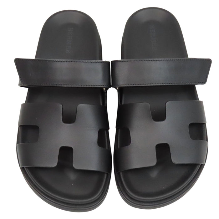 HERMES 
H アッシュ フラット レザー 
シプレ サンダル