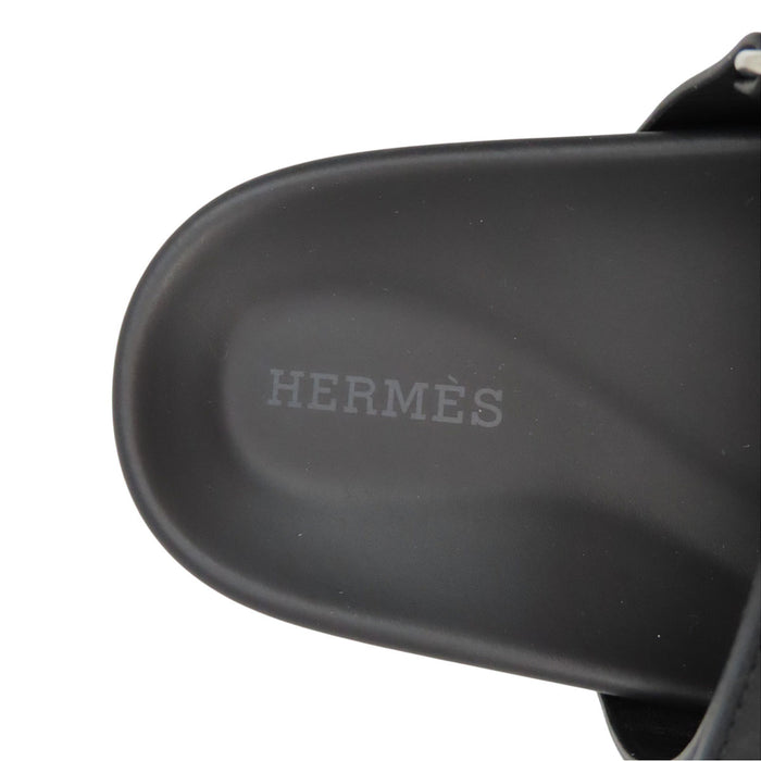 HERMES 
H アッシュ フラット レザー 
シプレ サンダル