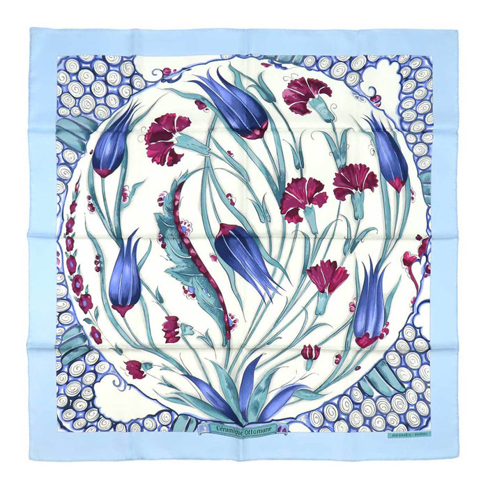 HERMES 
Scarf large silk 
Carré 90 Ceramique Ottomane Ottoman ceramics
