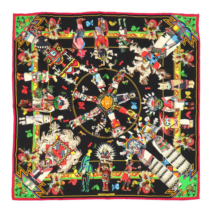 HERMES 
Scarf large silk ethnic 
Carré 90 Kachinas Kachina dolls