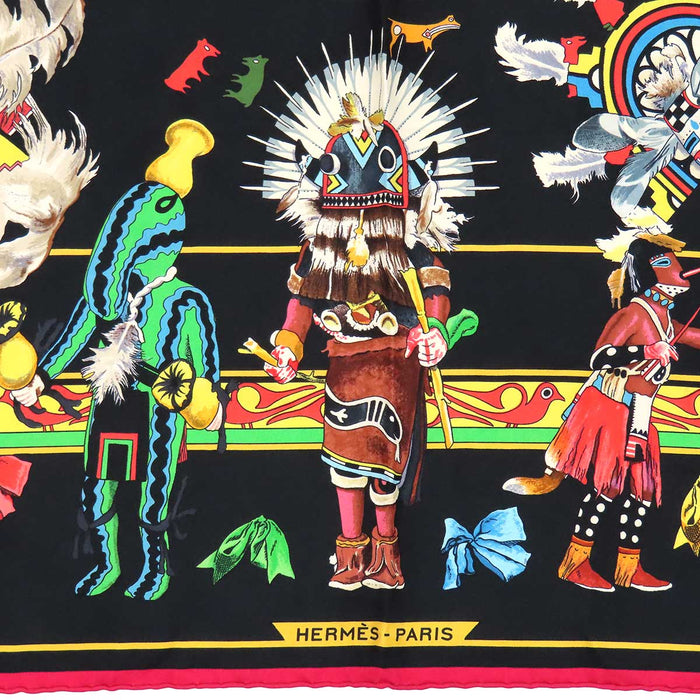 HERMES 
Scarf large silk ethnic 
Carré 90 Kachinas Kachina dolls