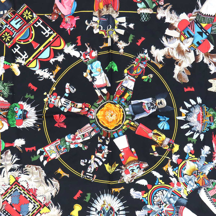 HERMES 
Scarf large silk ethnic 
Carré 90 Kachinas Kachina dolls
