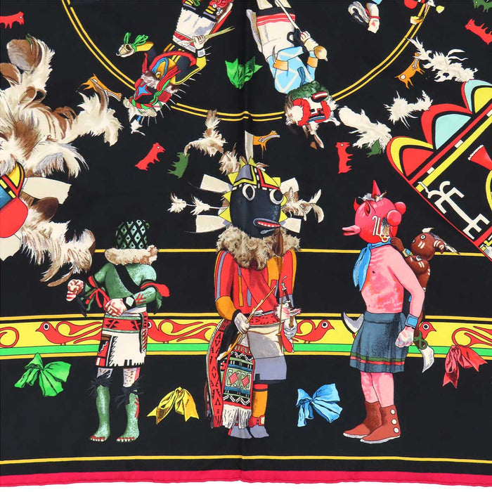 HERMES 
Scarf large silk ethnic 
Carré 90 Kachinas Kachina dolls