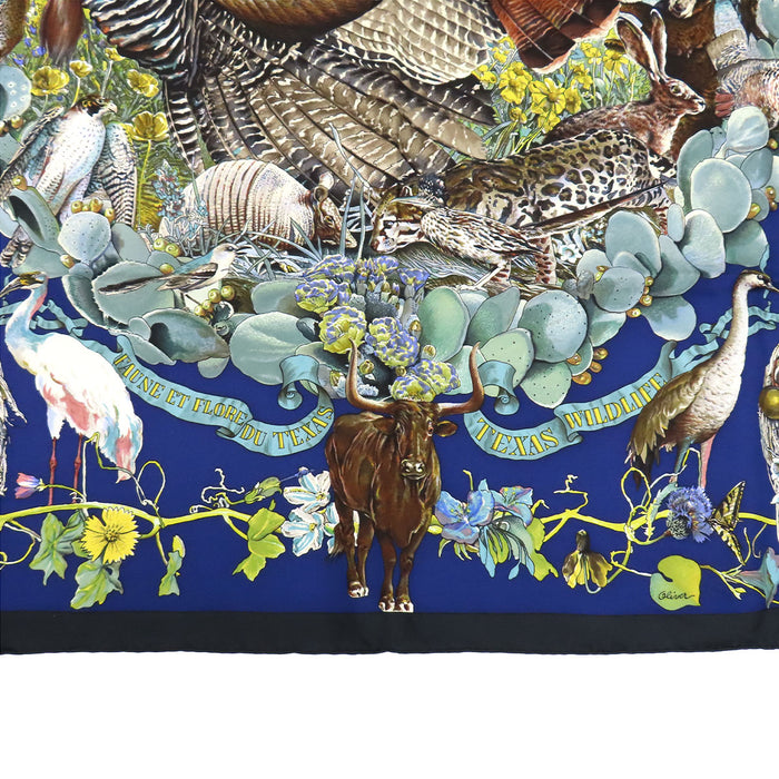 HERMES 
シルク 大判 アニマル フラワー 
カレ 90 FAUNE ET FLORE DU TEXAS スカーフ 
テキサス動植物図鑑