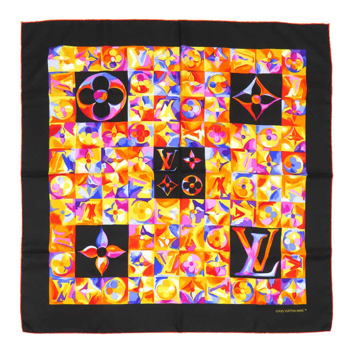 LOUIS VUITTON 
LV Patchwork Silk 
Carré Au fil du temps Time Flows Scarf 
Monogram