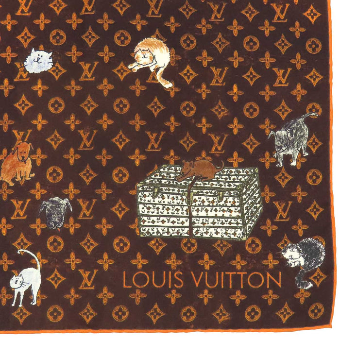 LOUIS VUITTON 
LV logo all-over pattern carré silk large animal cat dog 
Catogram shawl 
Monogram