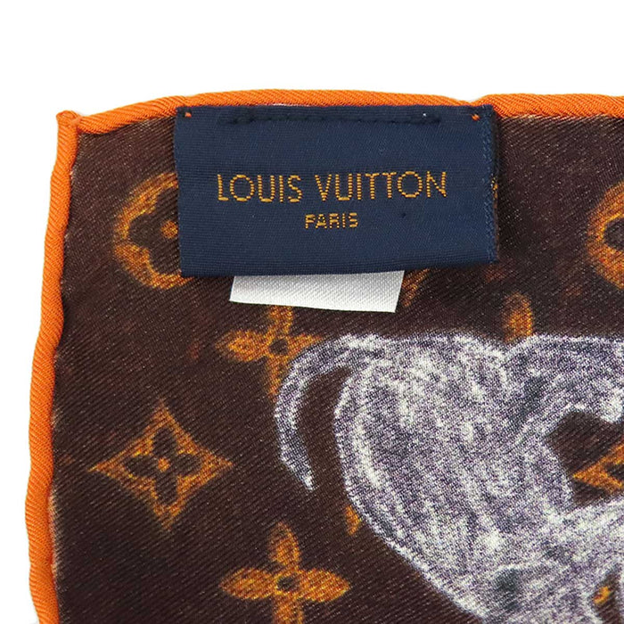 LOUIS VUITTON 
LV logo all-over pattern carré silk large animal cat dog 
Catogram shawl 
Monogram