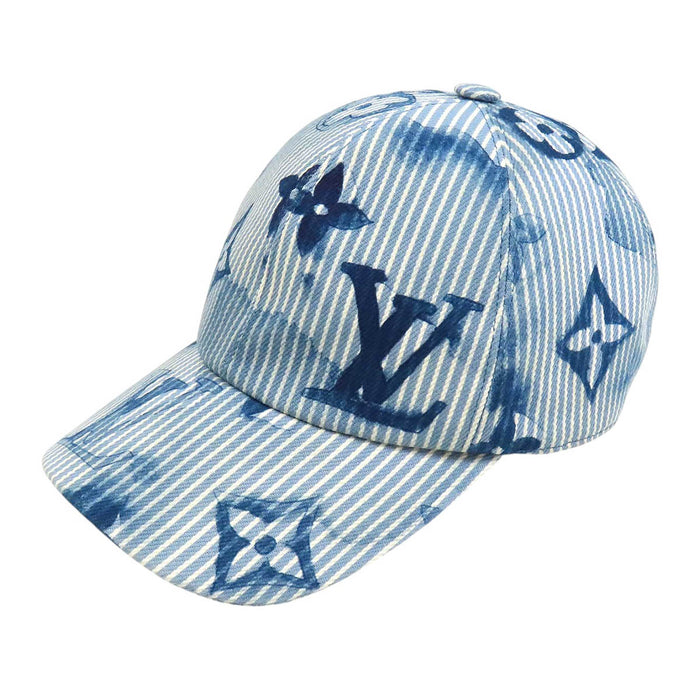 LOUIS VUITTON 
LV コットン レザー 
モノグラム ヒッコリーストライプ キャップ