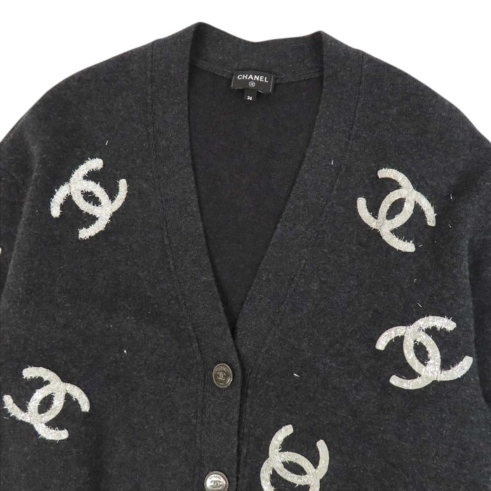 CHANEL 
COCO CC ココボタン 
ココマーク ラメ カシミヤ カーディガン