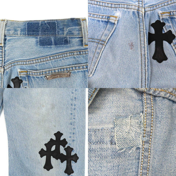 CHROME HEARTS 
LEVI'S CH クロスボール ボタン ホースシュー コットン レザー 
リーバイス クロスパッチ デニムパンツ