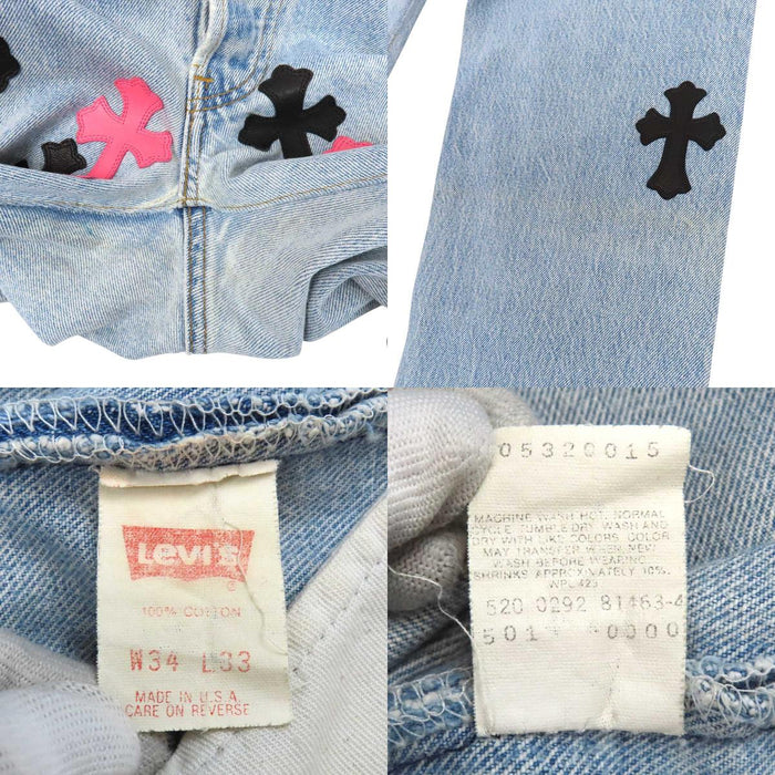 CHROME HEARTS 
LEVI'S CH クロスボール ボタン ホースシュー コットン レザー 
リーバイス クロスパッチ デニムパンツ
