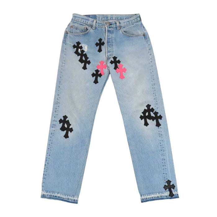 CHROME HEARTS 
LEVI'S CH クロスボール ボタン ホースシュー コットン レザー 
リーバイス クロスパッチ デニムパンツ
