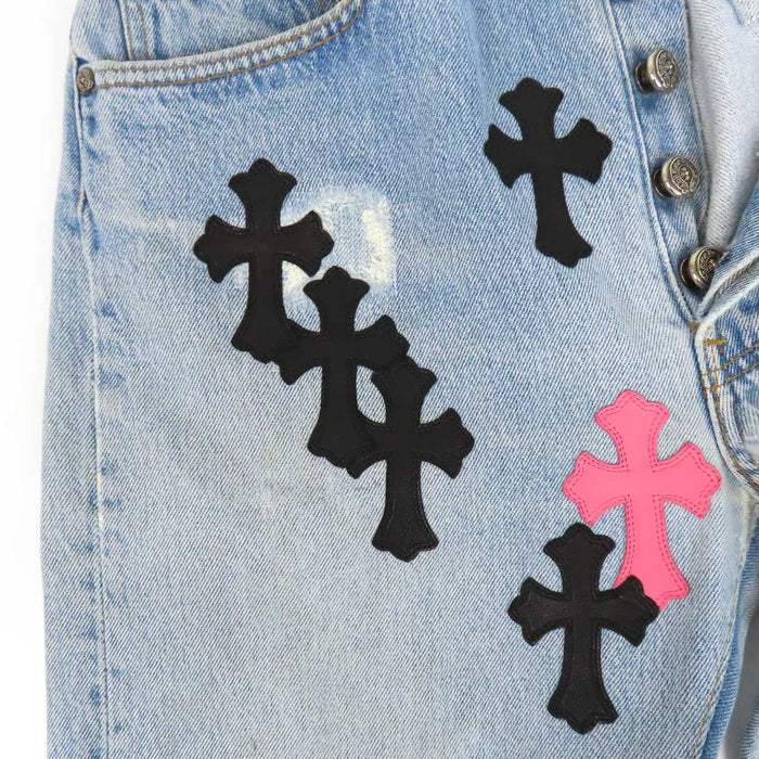 CHROME HEARTS 
LEVI'S CH クロスボール ボタン ホースシュー コットン レザー 
リーバイス クロスパッチ デニムパンツ