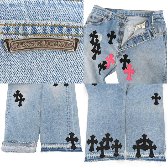 CHROME HEARTS 
LEVI'S CH クロスボール ボタン ホースシュー コットン レザー 
リーバイス クロスパッチ デニムパンツ