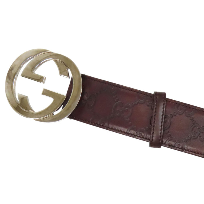 GUCCI 
GG レザー シルバーカラー金具 
インターロッキングG グッチシマ ベルト