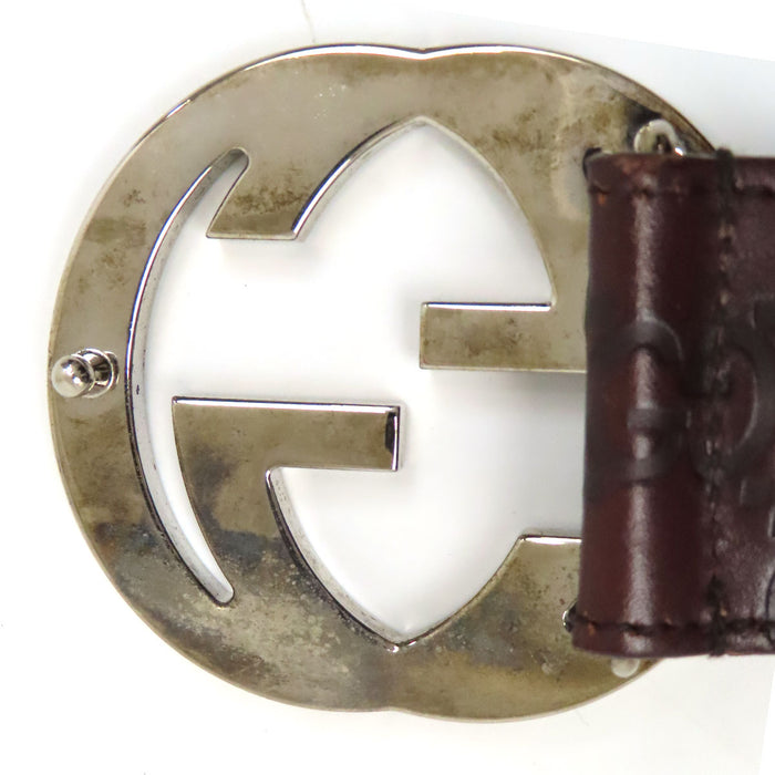 GUCCI 
GG レザー シルバーカラー金具 
インターロッキングG グッチシマ ベルト