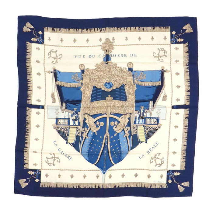 HERMES  
Queen's Coronation Scarf Large Silk  
Carré 90 VIEW OF THE GALLEY'S COACH THE RE