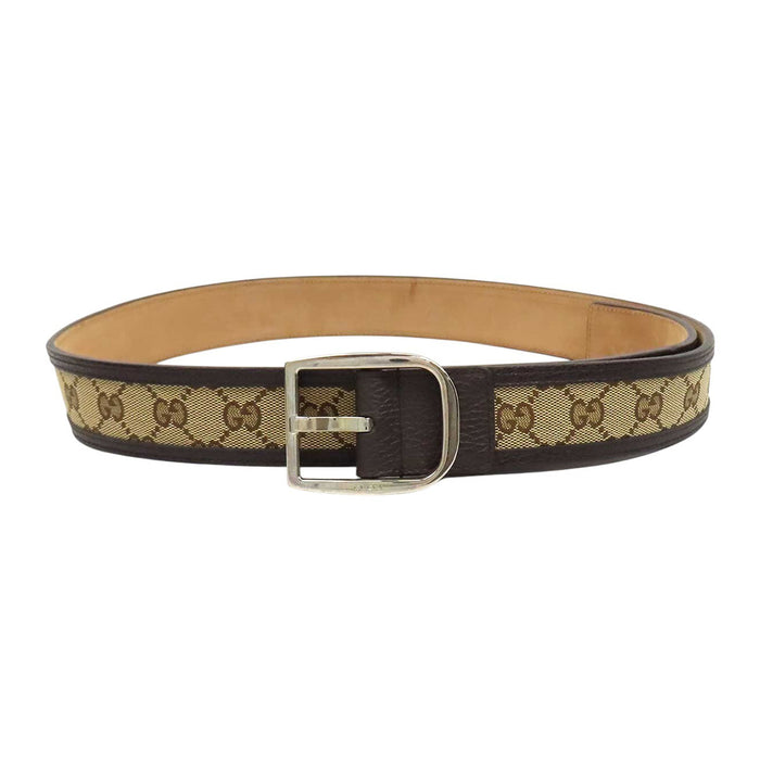 GUCCI 
総柄 ロゴ シルバーカラーメタル 
GG キャンバス レザー ベルト