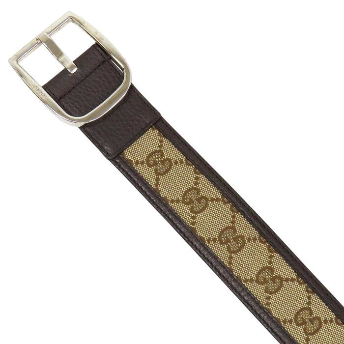 GUCCI 
総柄 ロゴ シルバーカラーメタル 
GG キャンバス レザー ベルト