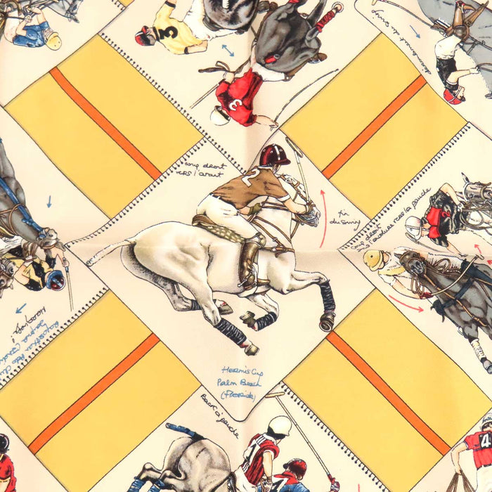 HERMES 
馬 騎手 シルク 
カレ 45 LE MONDE DU POLO ポロの世界 スカーフ