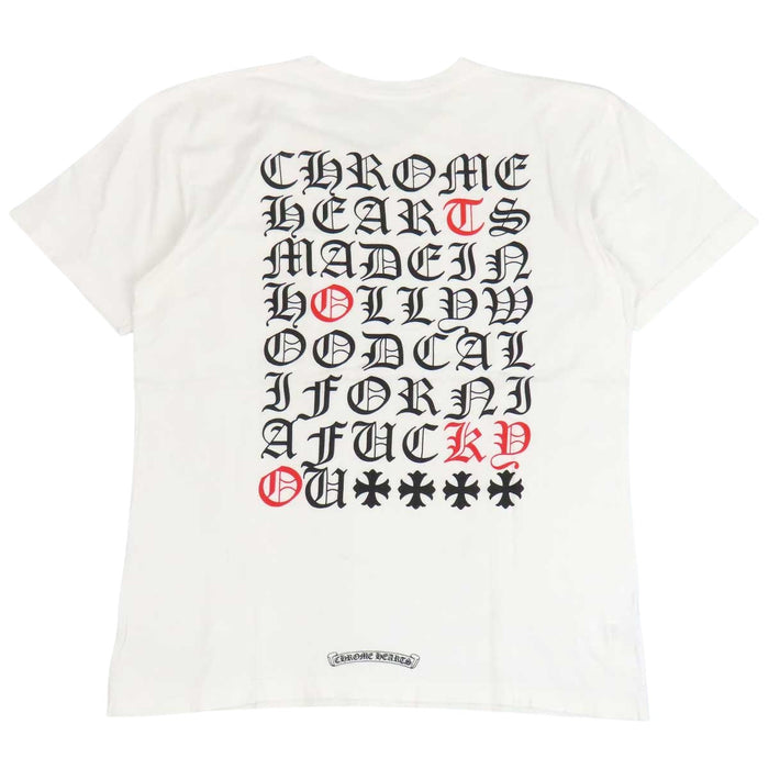 CHROME HEARTS  
CH MADE IN HOLLYWOOD  
T-shirt con stampa in inglese e ferro di cavallo sul retro