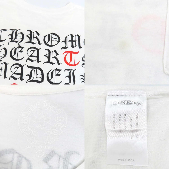 CHROME HEARTS  
CH MADE IN HOLLYWOOD  
T-shirt con stampa in inglese e ferro di cavallo sul retro