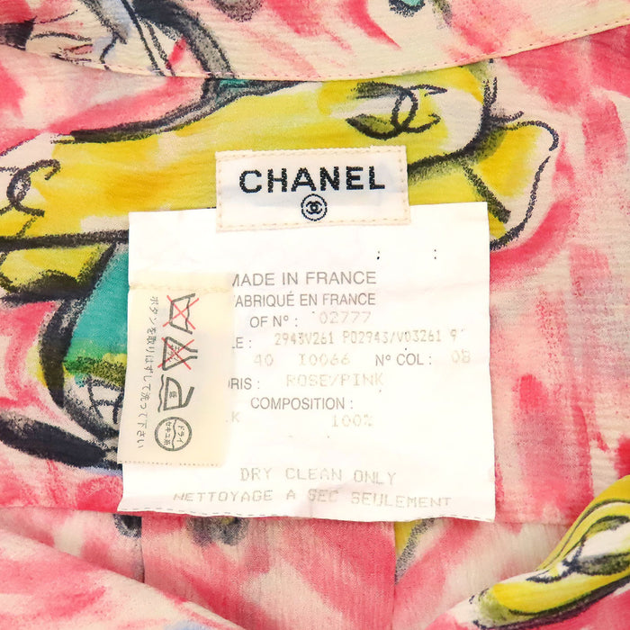 CHANEL 
COCO CC ロゴ 総柄 
ココマーク 飛行機柄 ショートスリーブ シルク シャツ