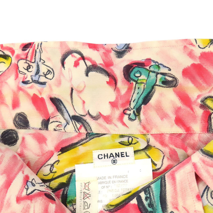 CHANEL 
COCO CC ロゴ 総柄 
ココマーク 飛行機柄 ショートスリーブ シルク シャツ