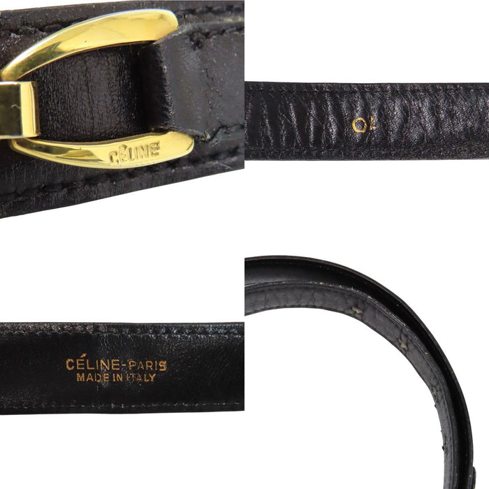 CELINE  
Logo vintage gold-colored hardware  
Macadam leather belt