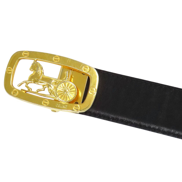 CELINE  
Logo Carriage Leather Gold Color Metal M02  
Salky Buckle Reversible Belt