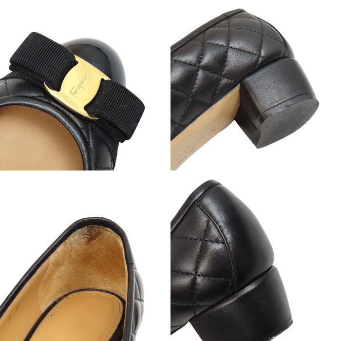 Salvatore Ferragamo 
Logo leather patent 
Vara ribbon quilted pumps