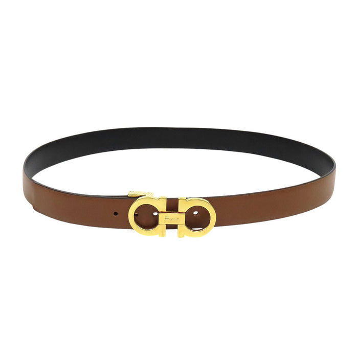Salvatore Ferragamo  
Logo gold-colored metal  
Double Gancini reversible belt