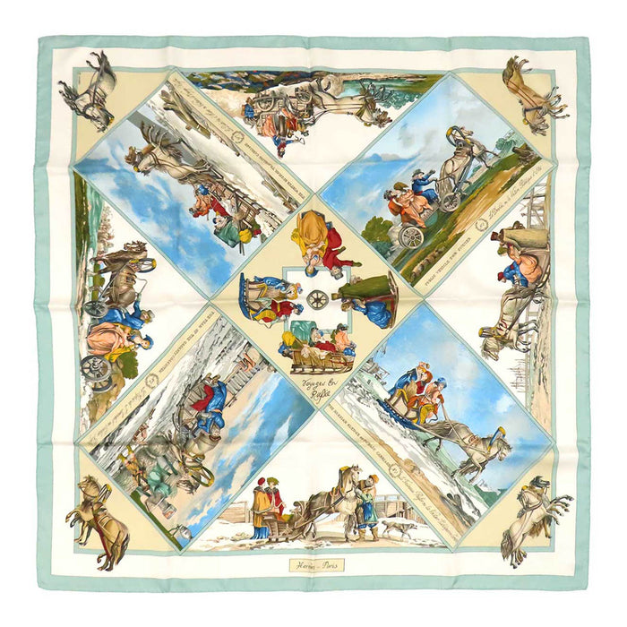 HERMES 
Carriage scarf large silk 
Carré 90 Voyages En Russie Russian travel