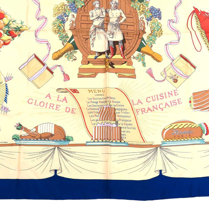 HERMES 
フランス料理を讃えて スカーフ 大判 シルク 
カレ 90 A LA GLOIRE DE LA CUISINE FRANCAIS