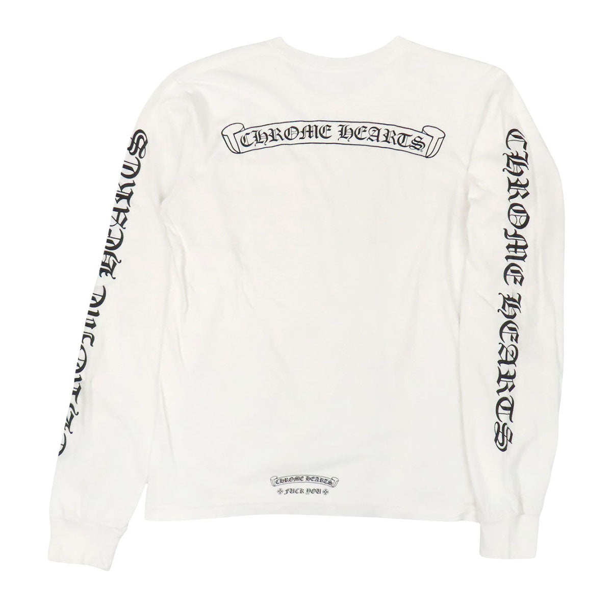 【ジャンク品】CHROME HEARTS 東京限定長袖Tシャツ【穴あき】 CHROME HEARTS CH FUCK YOU コットン スクロールラベル 袖ロゴ ロング