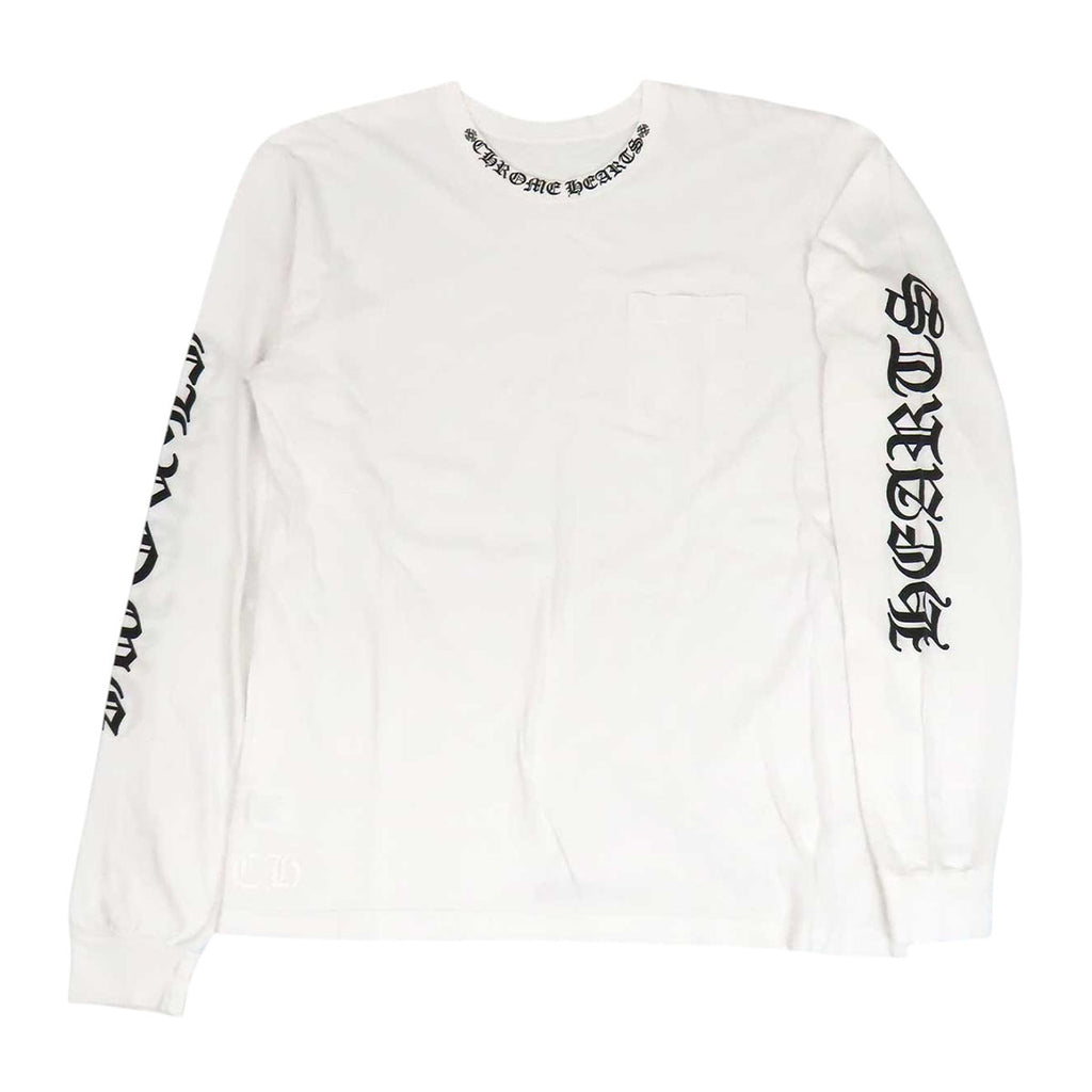 【正規品】クロムハーツ スクロールラベル ロンT ホワイト Mサイズ CHROME HEARTS CH クルーネック コットン スクロールラベル アームロゴ