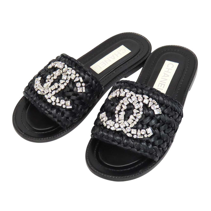 CHANEL 
COCO CC ロゴ スライドサンダル フラット ビジュー 
ココマーク ストロー サンダル
