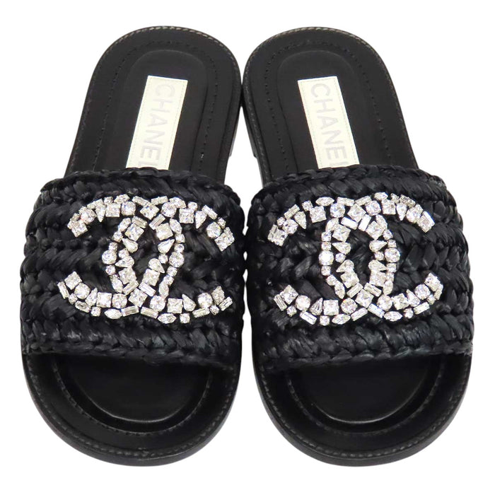 CHANEL 
COCO CC ロゴ スライドサンダル フラット ビジュー 
ココマーク ストロー サンダル