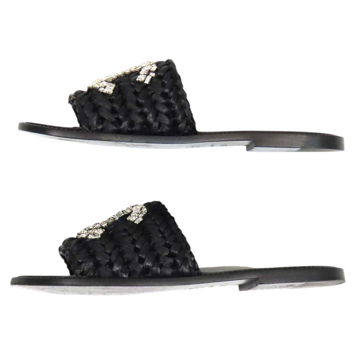 CHANEL 
COCO CC ロゴ スライドサンダル フラット ビジュー 
ココマーク ストロー サンダル