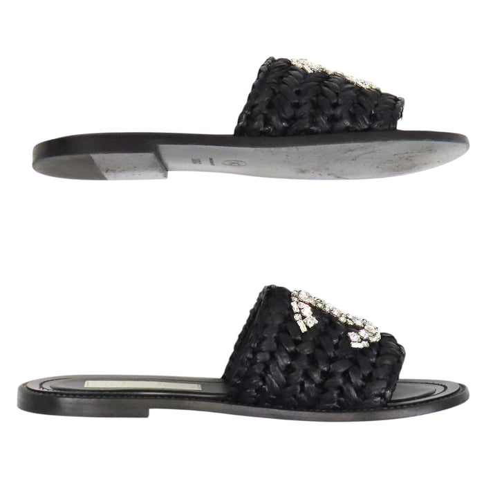 CHANEL 
COCO CC ロゴ スライドサンダル フラット ビジュー 
ココマーク ストロー サンダル