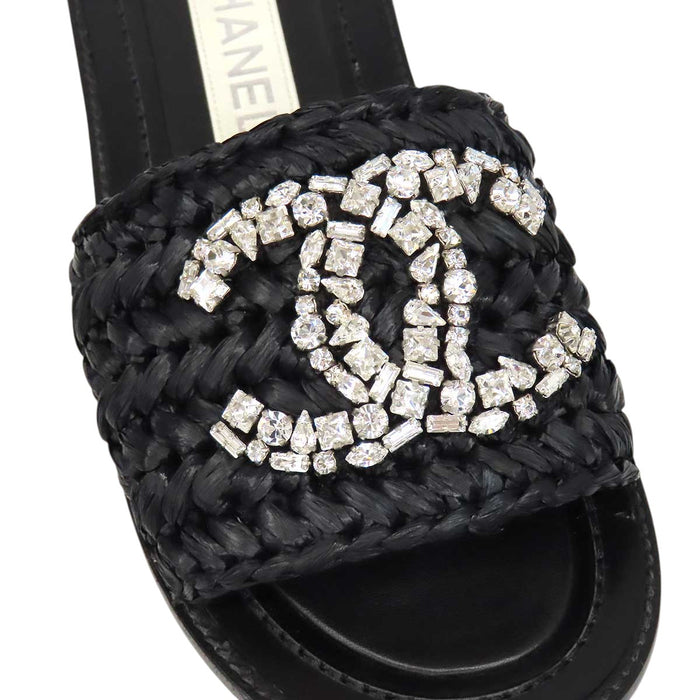 CHANEL 
COCO CC ロゴ スライドサンダル フラット ビジュー 
ココマーク ストロー サンダル