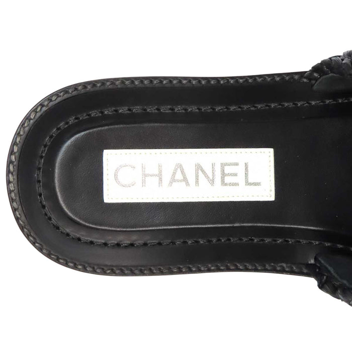 CHANEL 
COCO CC ロゴ スライドサンダル フラット ビジュー 
ココマーク ストロー サンダル